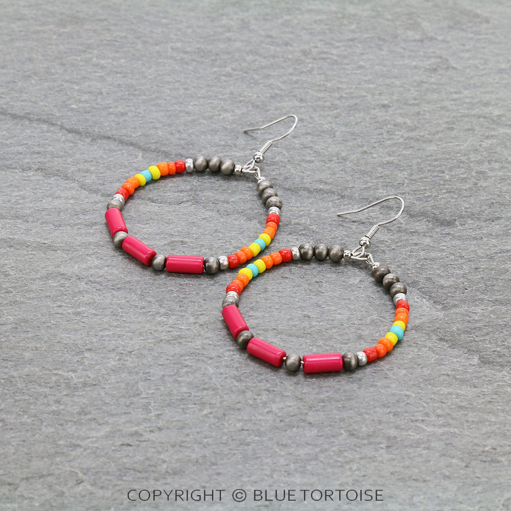 Western Seed Bead Hoop Dangle Earrings