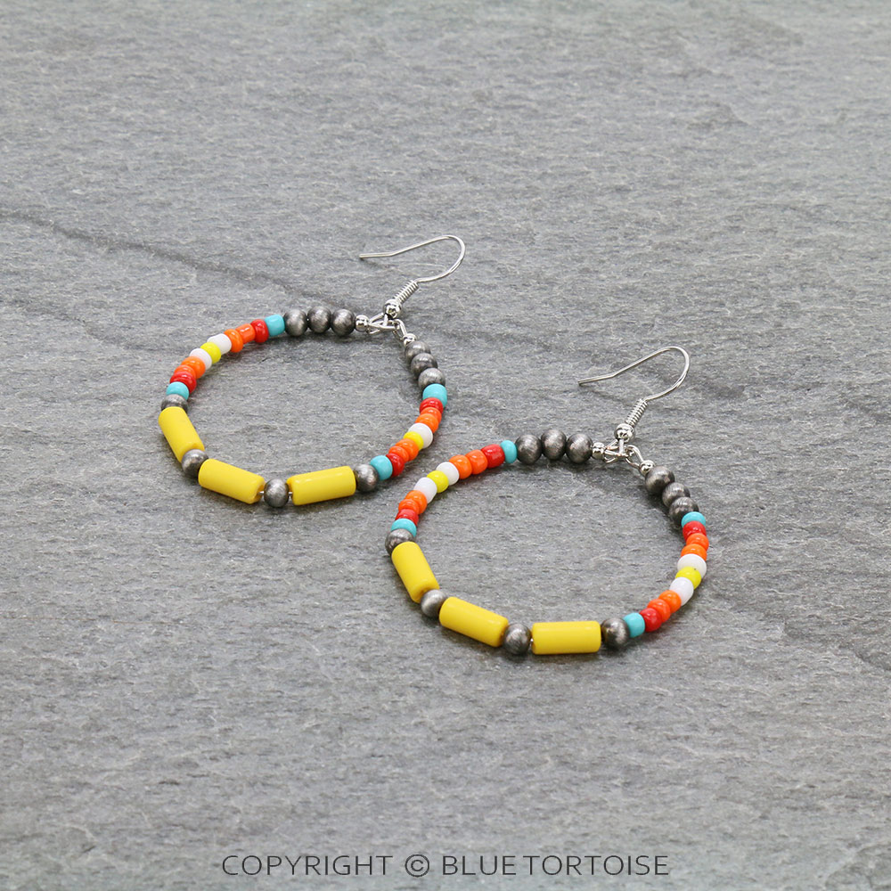 Western Seed Bead Hoop Dangle Earrings