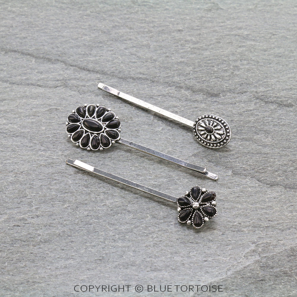 3 Pcs Western Concho Stone Hairpin