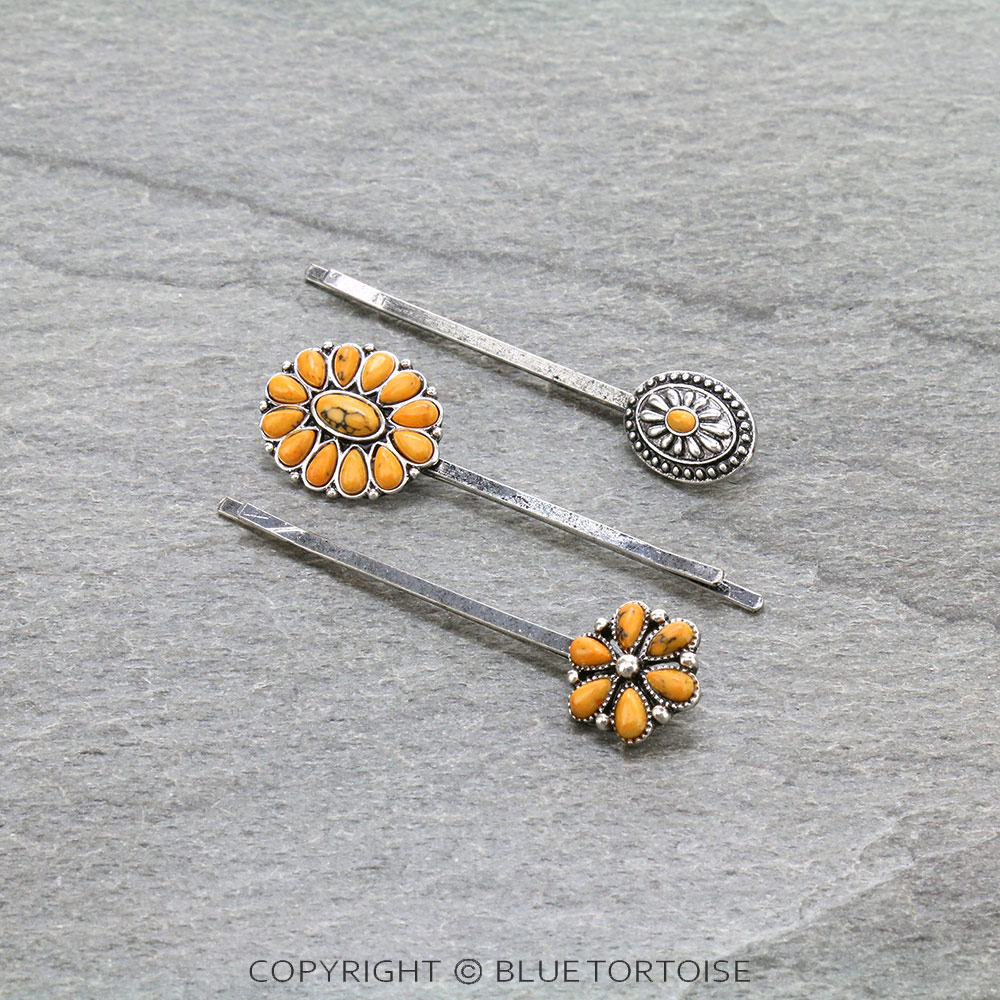 3 Pcs Western Concho Stone Hairpin