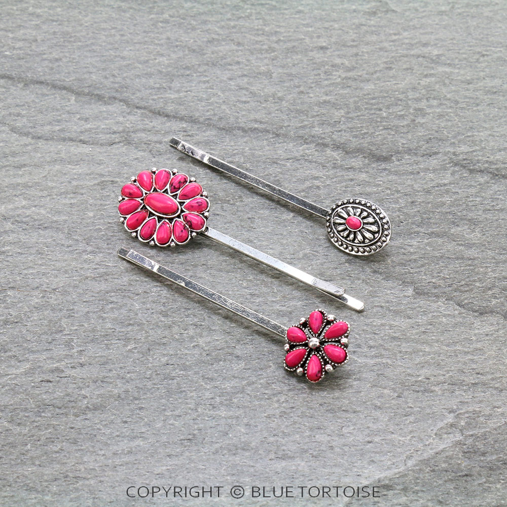 3 Pcs Western Concho Stone Hairpin