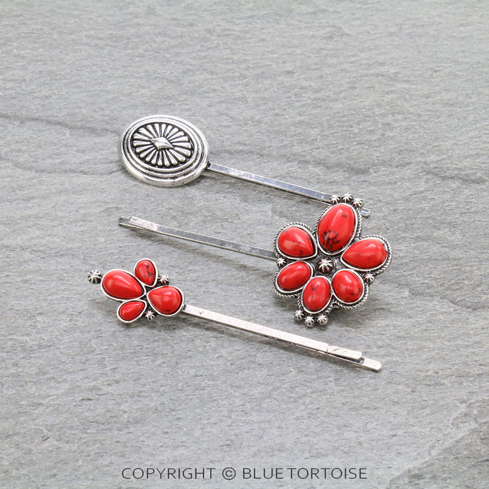3 Pcs Western Concho Stone Hairpin