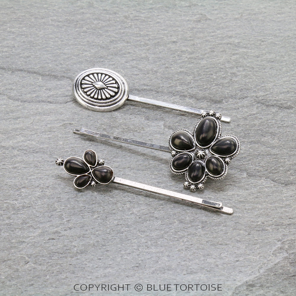3 Pcs Western Concho Stone Hairpin