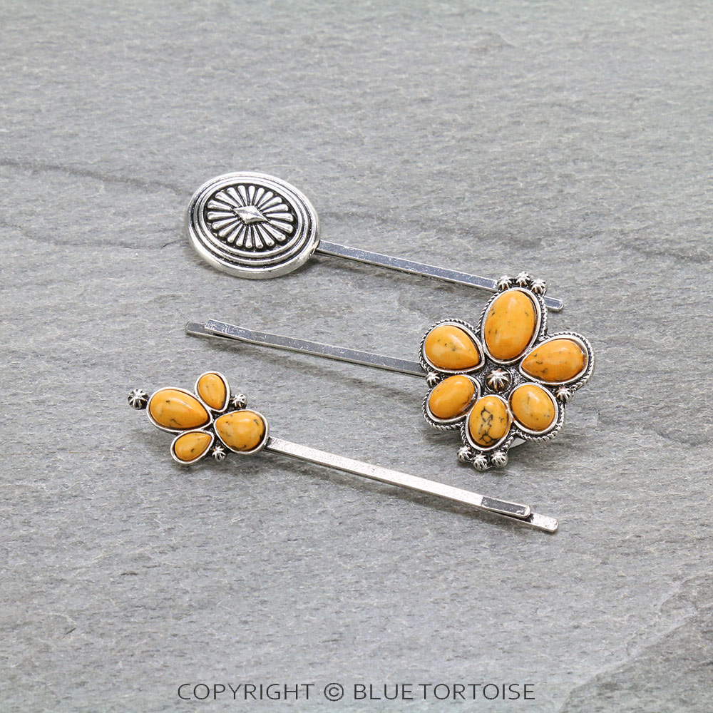 3 Pcs Western Concho Stone Hairpin