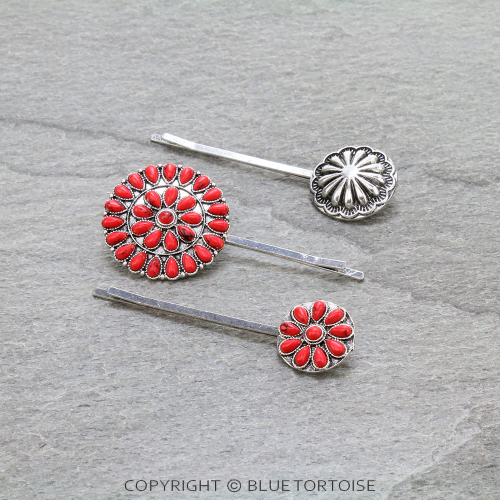 3 Pcs Western Concho Stone Hairpin