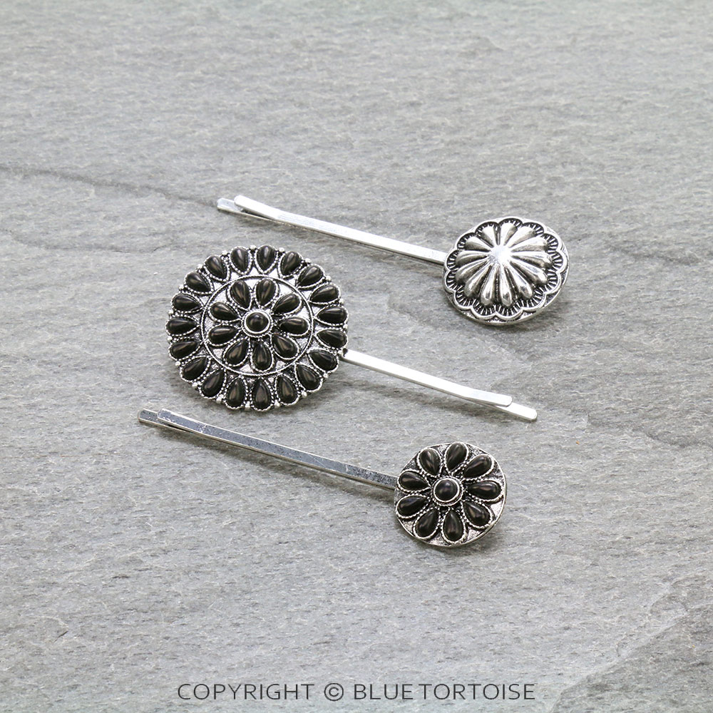 3 Pcs Western Concho Stone Hairpin