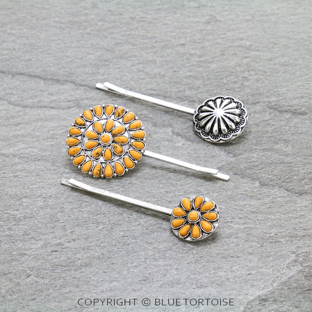 3 Pcs Western Concho Stone Hairpin