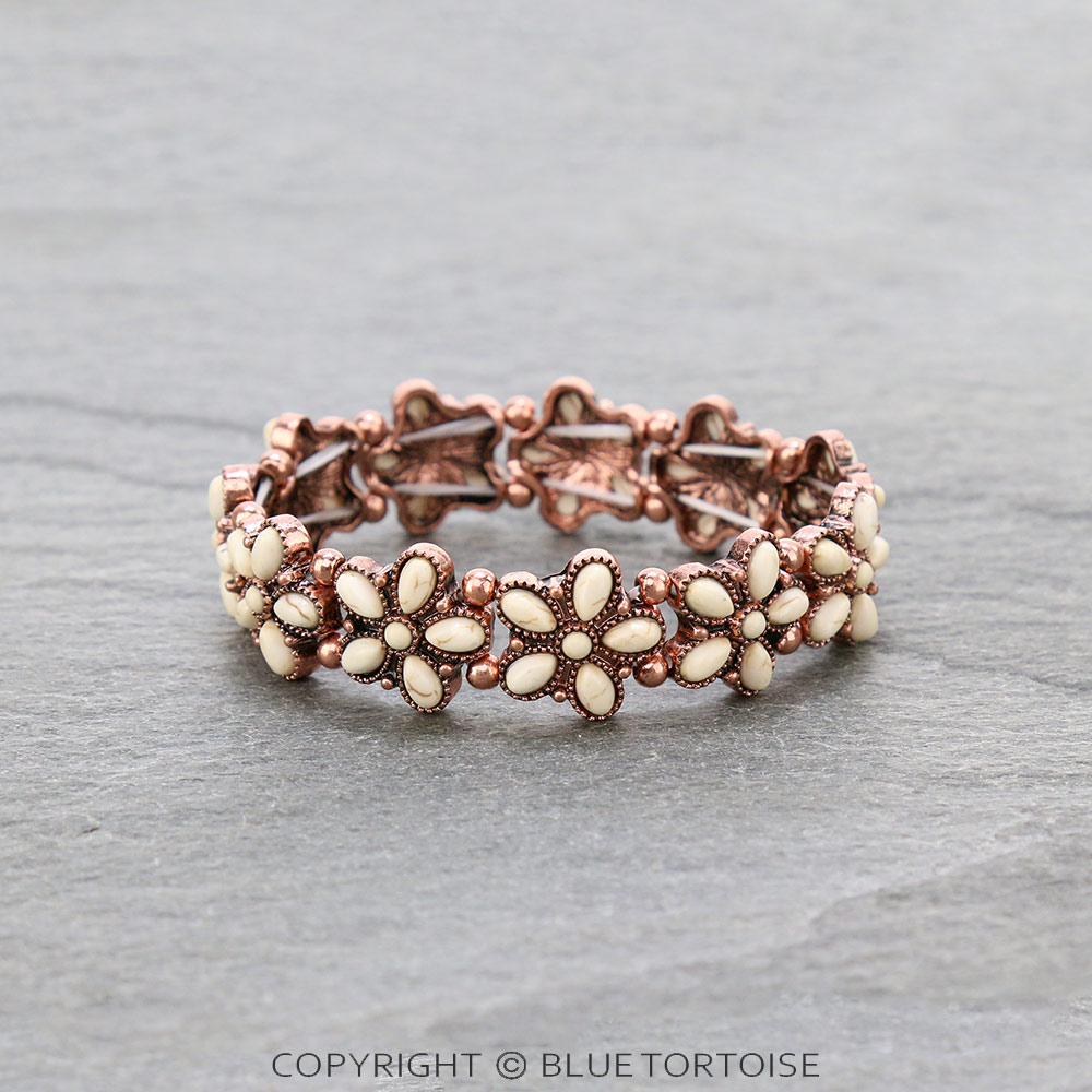 Western Flower Stone Stretch Bracelet