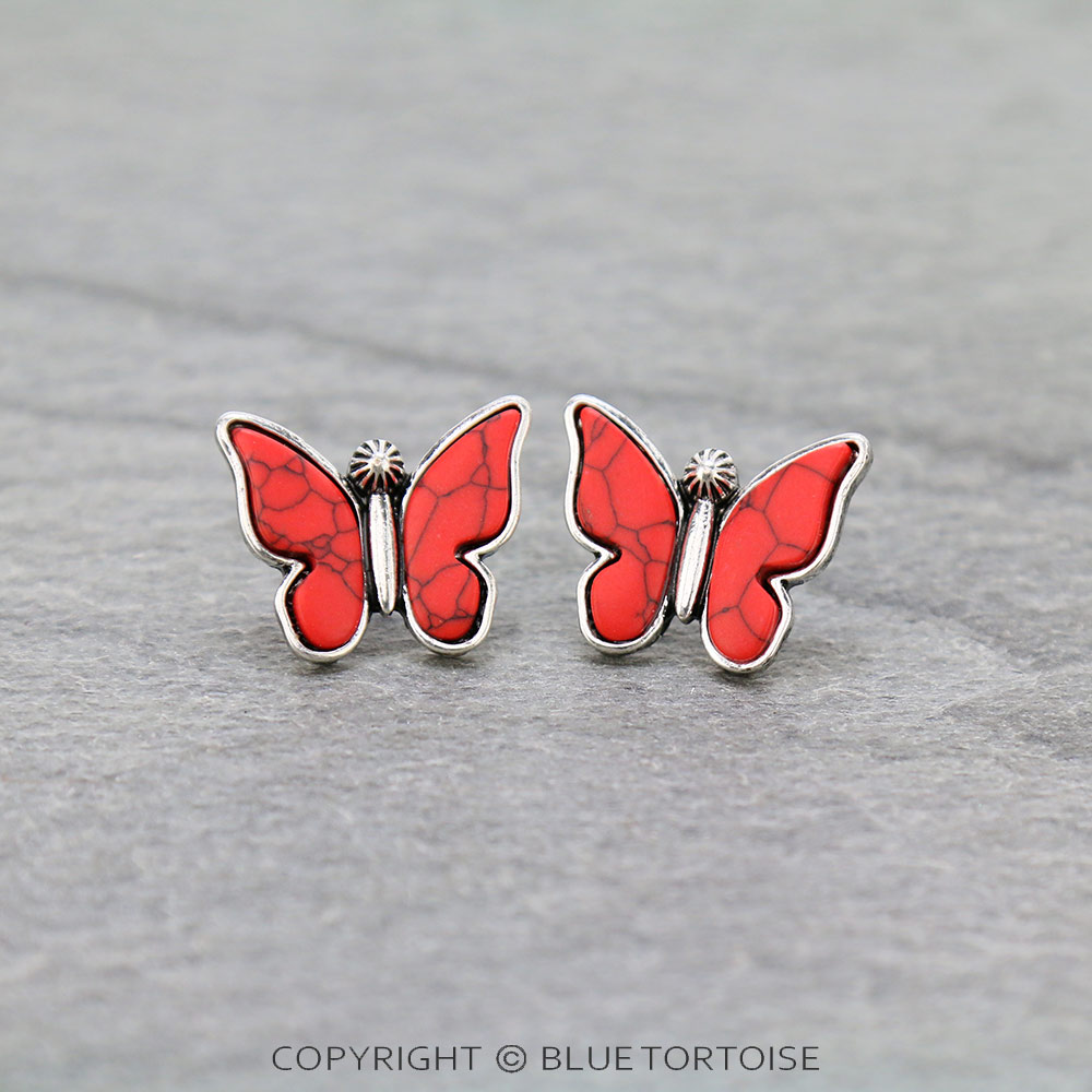 Butterfly Color Stone Stud Earrings