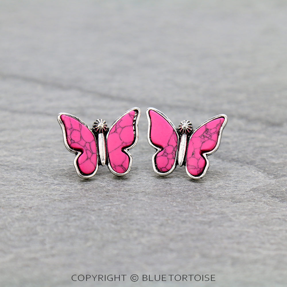 Butterfly Color Stone Stud Earrings