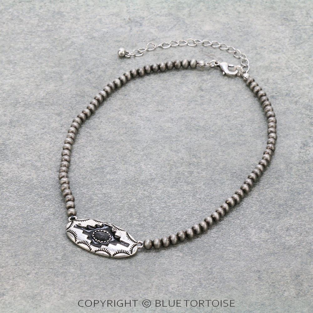 4mm Navajo Style Pearl with Aztec Pendant Choker