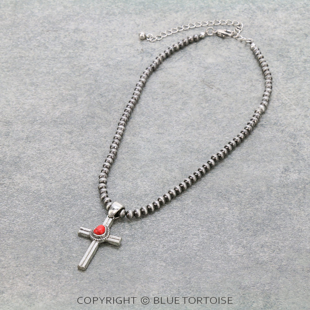 4mm Navajo Style Pearl with Cross Pendant Choker