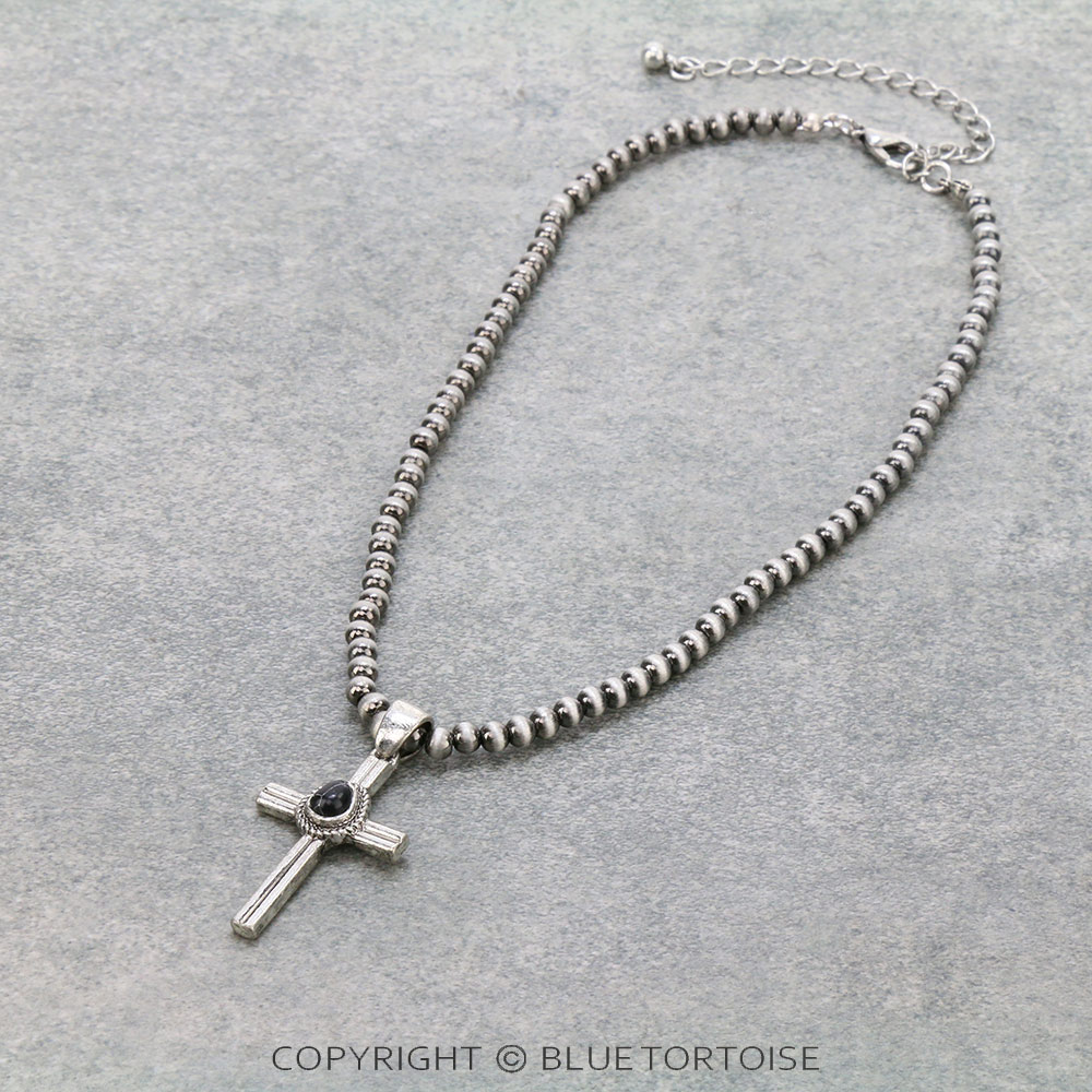 4mm Navajo Style Pearl with Cross Pendant Choker