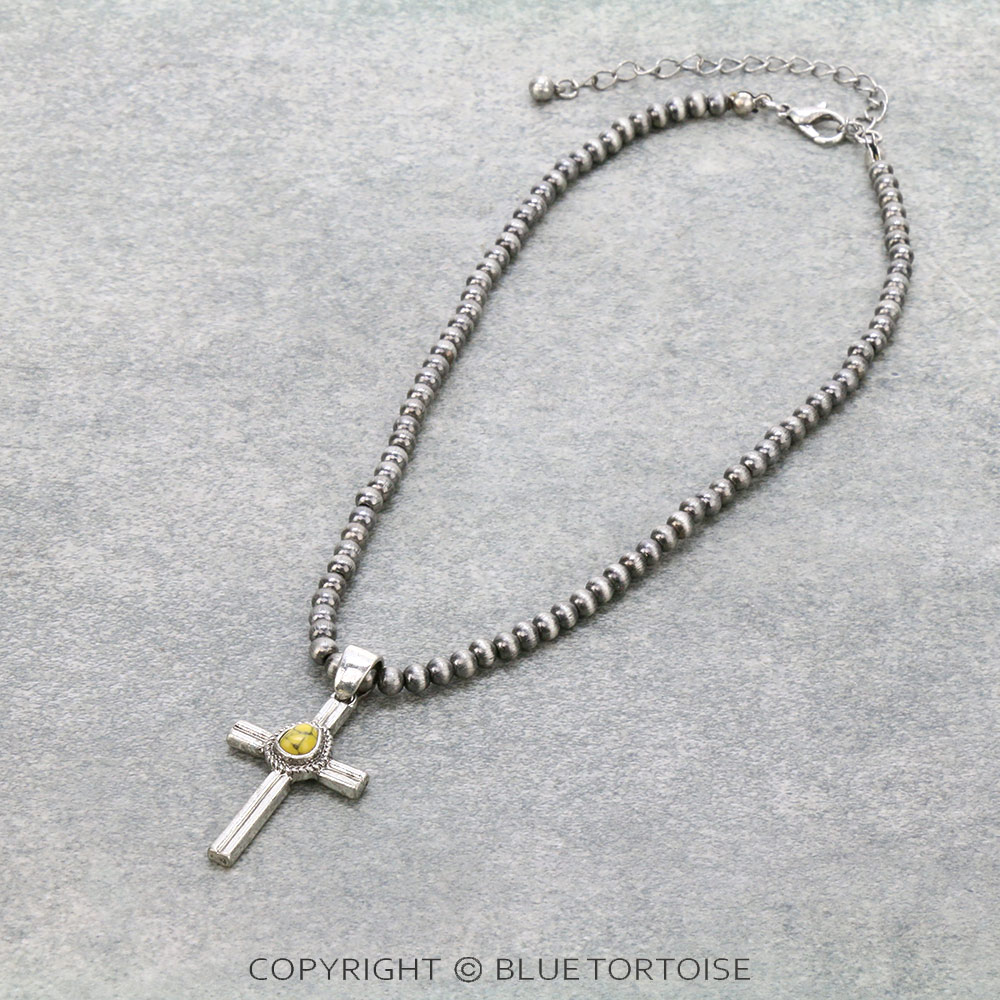 4mm Navajo Style Pearl with Cross Pendant Choker