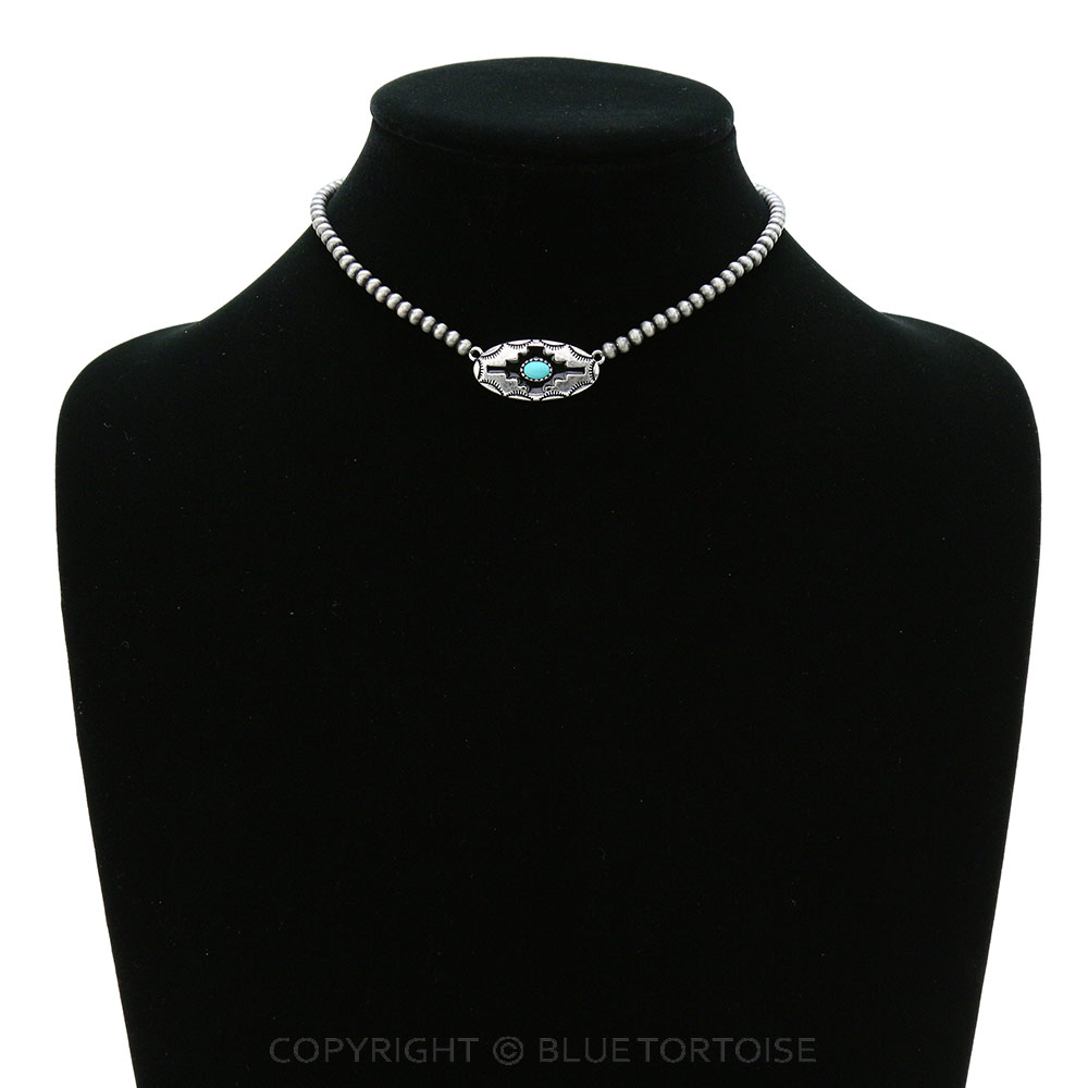 4mm Navajo Style Pearl with Aztec Pendant Choker - Image 2