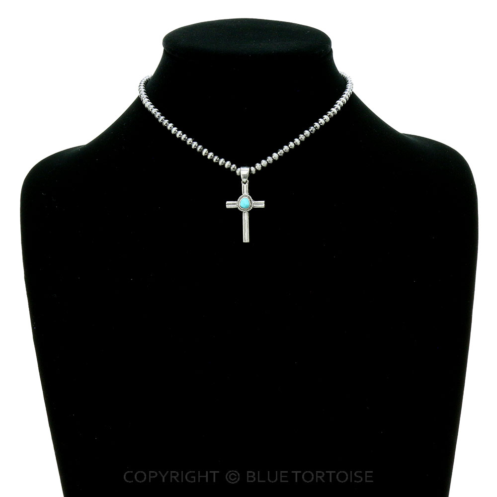4mm Navajo Style Pearl with Cross Pendant Choker - Image 2