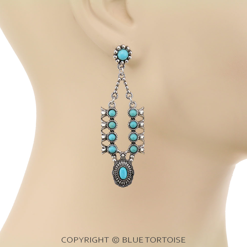 Western Squash Blossom Concho Stone Stud Earrings - Image 2