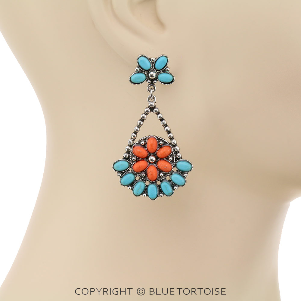 Western Teardrop Stone Stud Earrings - Image 2
