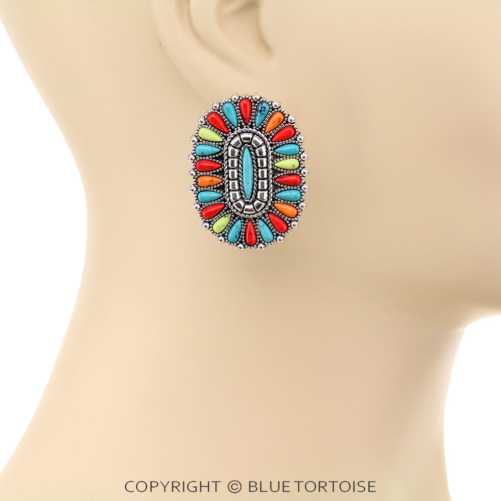 Western Concho Stone Stud Earrings - Image 2