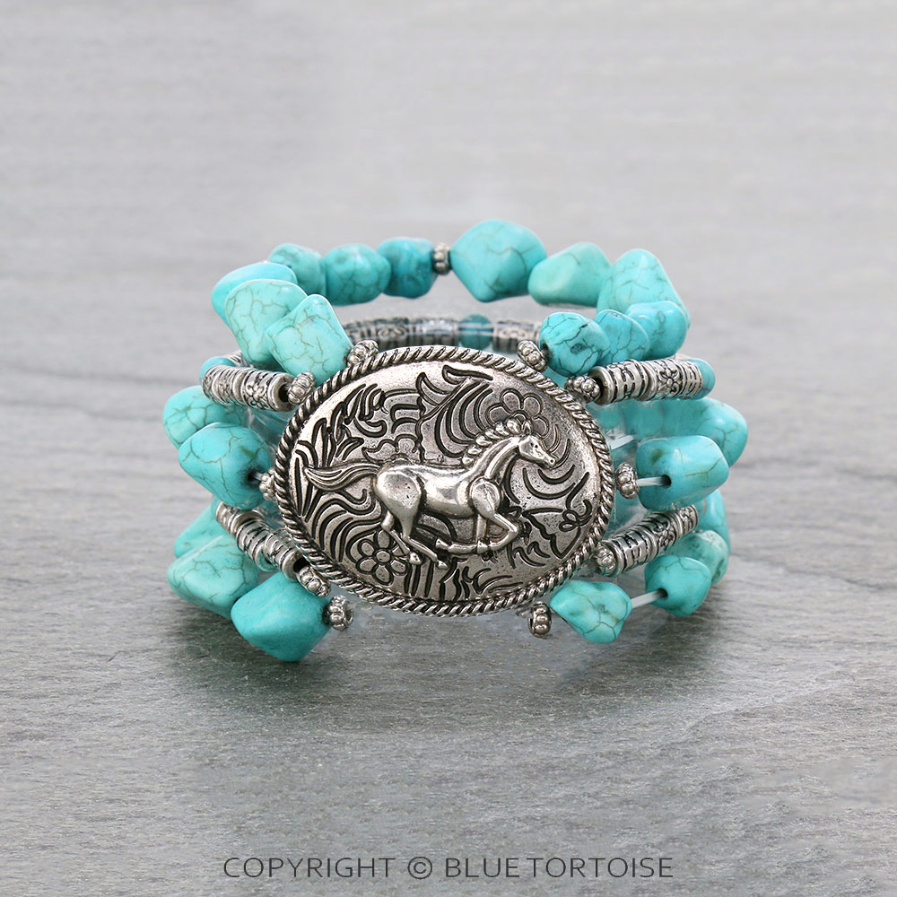 Western Multi Bead with Semi Stone Horse Stretch Bracelet