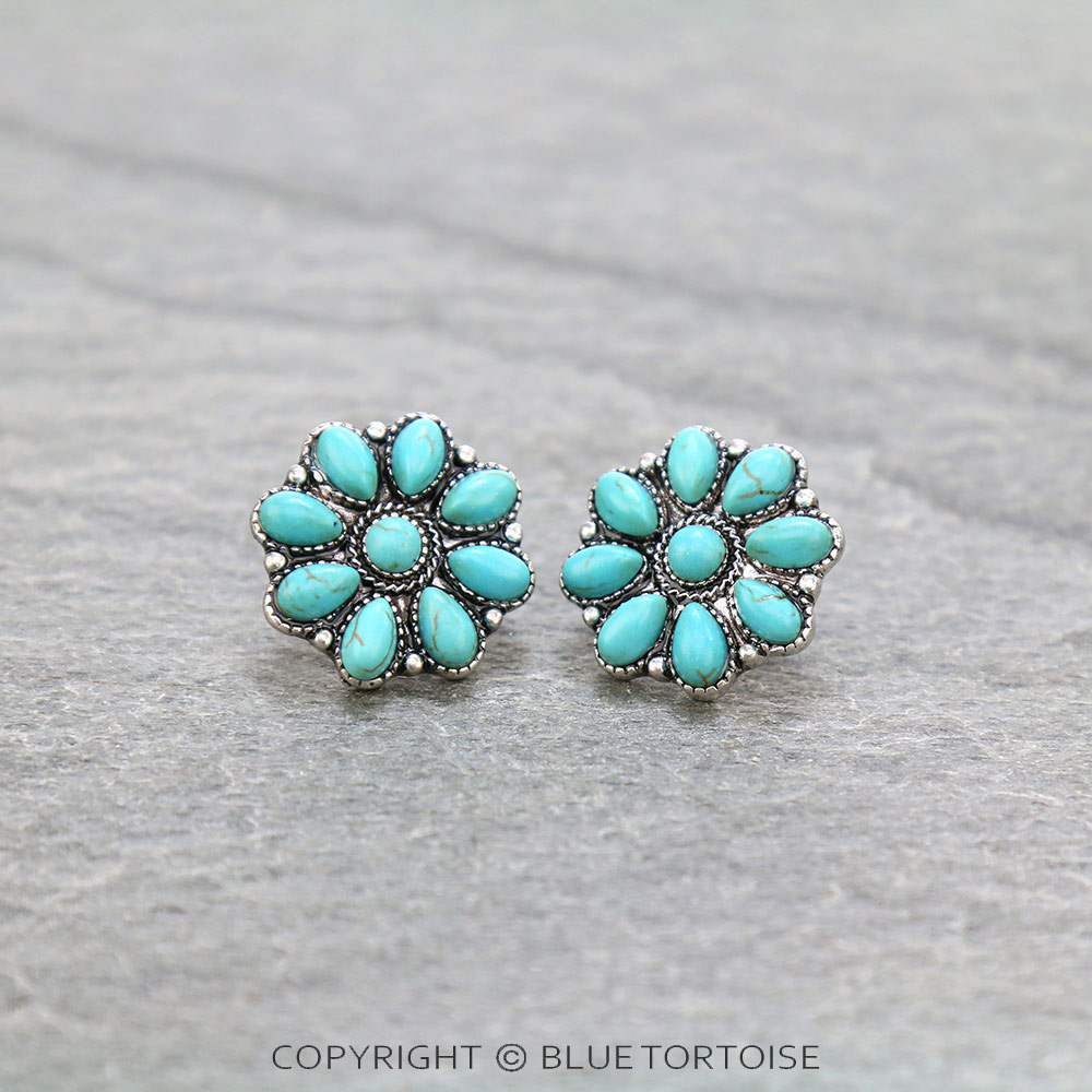 Western Concho Stone Stud Earrings