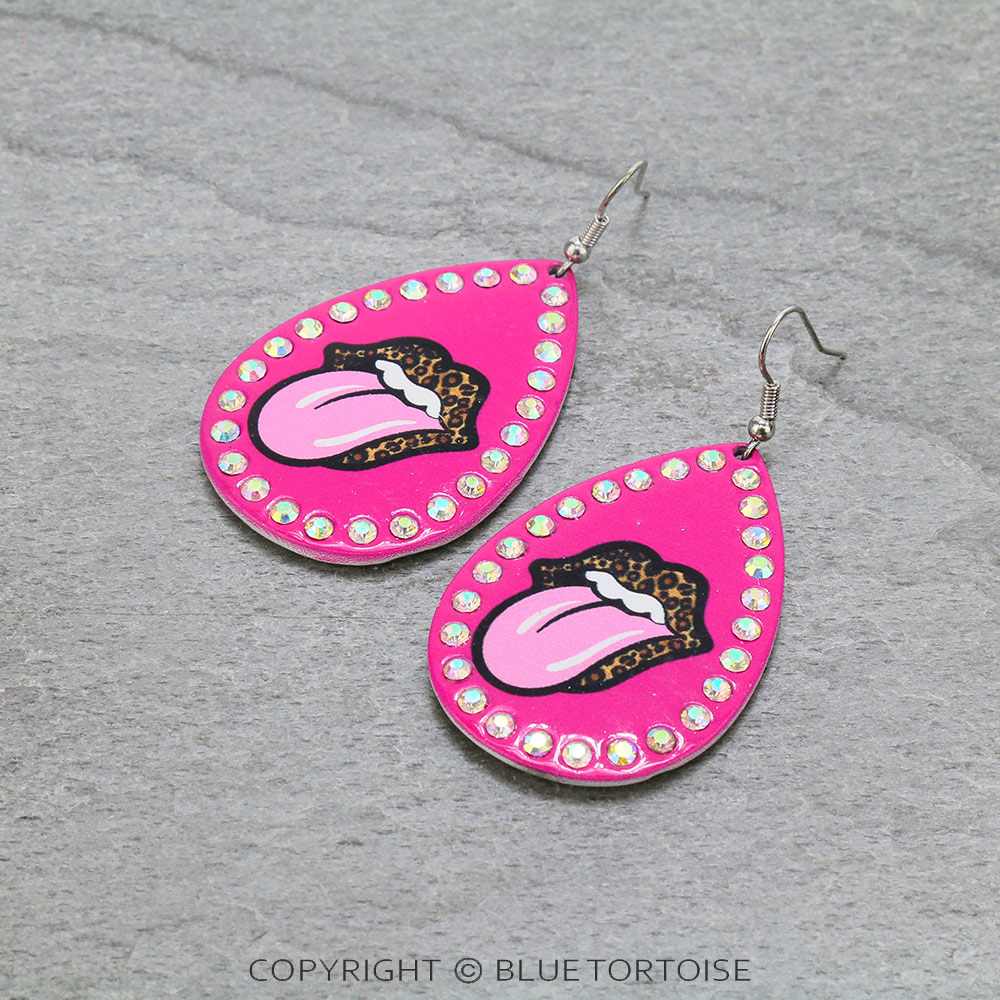Tongue & Lip Printed Teardrop Dangle Earrings