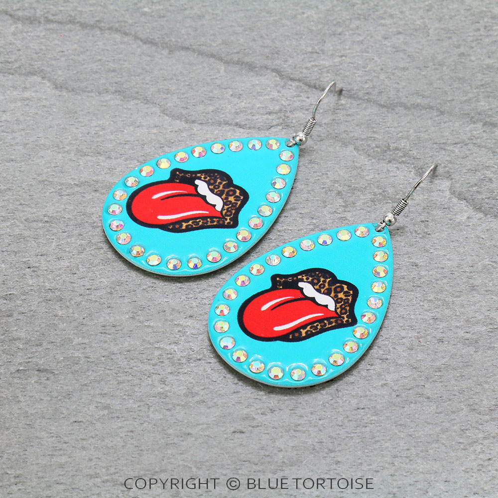 Tongue & Lip Printed Teardrop Dangle Earrings