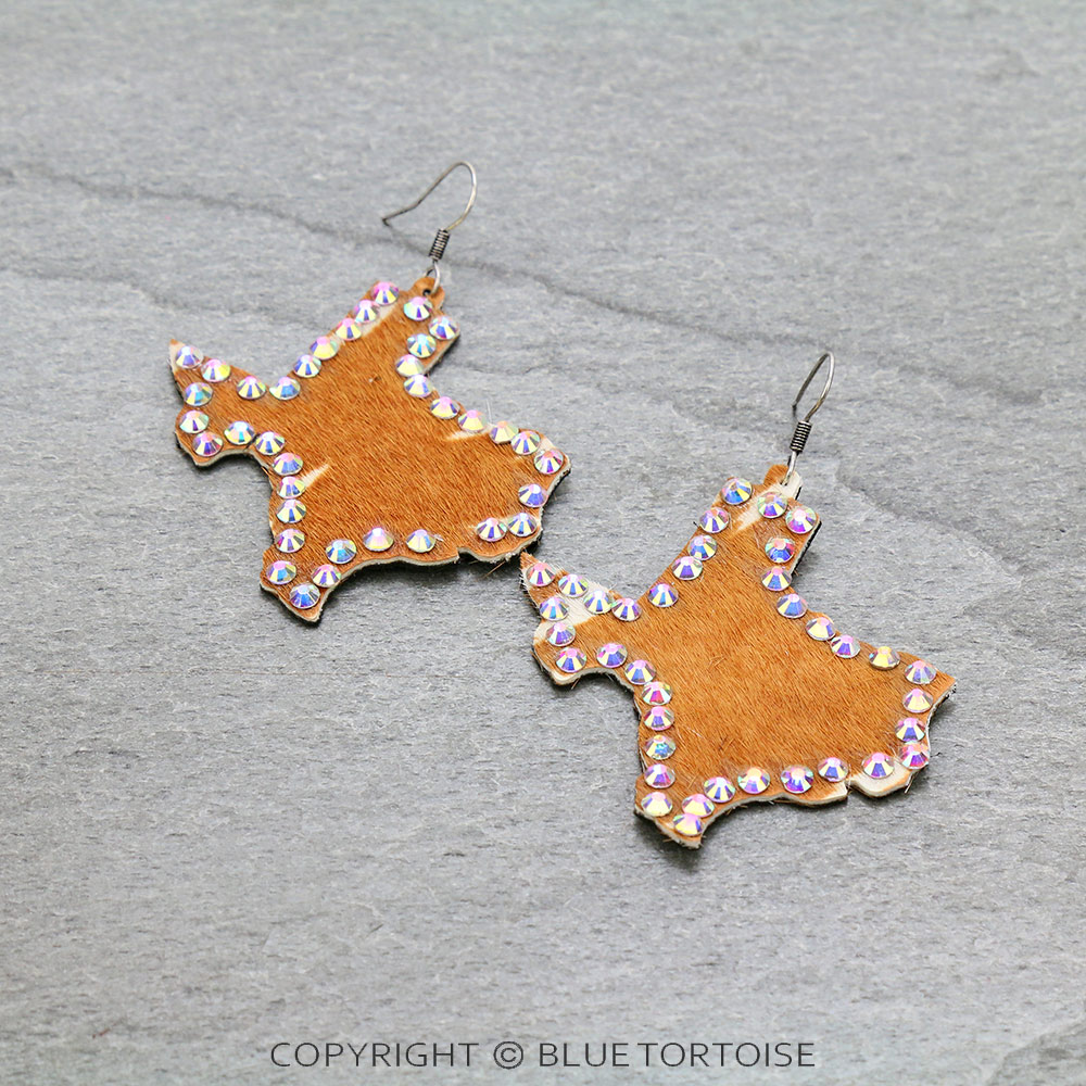 Cowhide Genuine Leather Texas Map Dangle Earrings