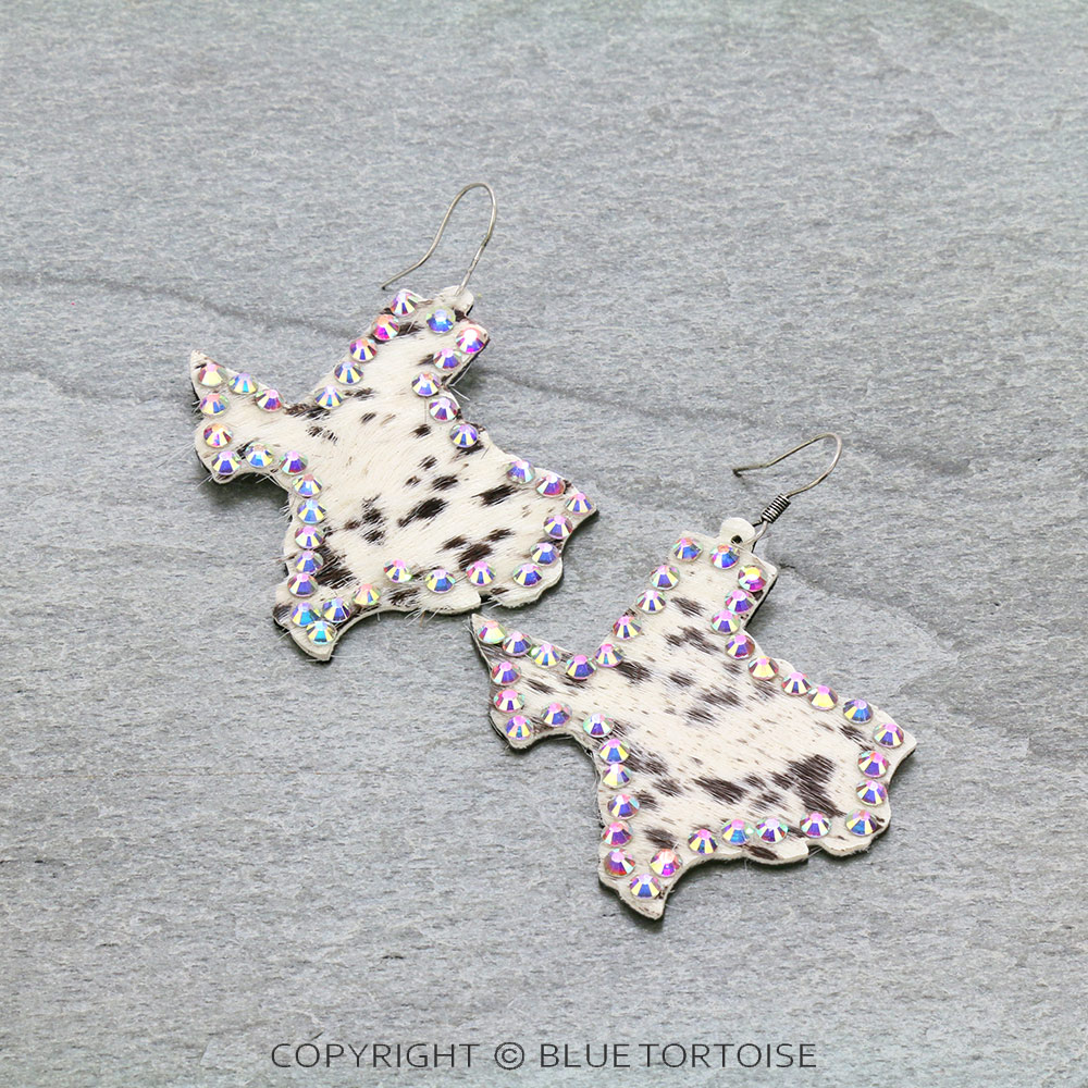 Cowhide Genuine Leather Texas Map Dangle Earrings