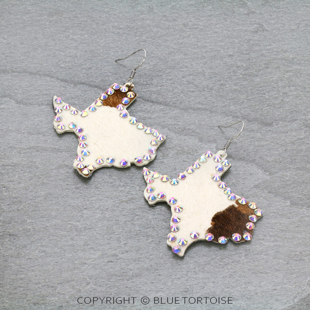 Cowhide Genuine Leather Texas Map Dangle Earrings