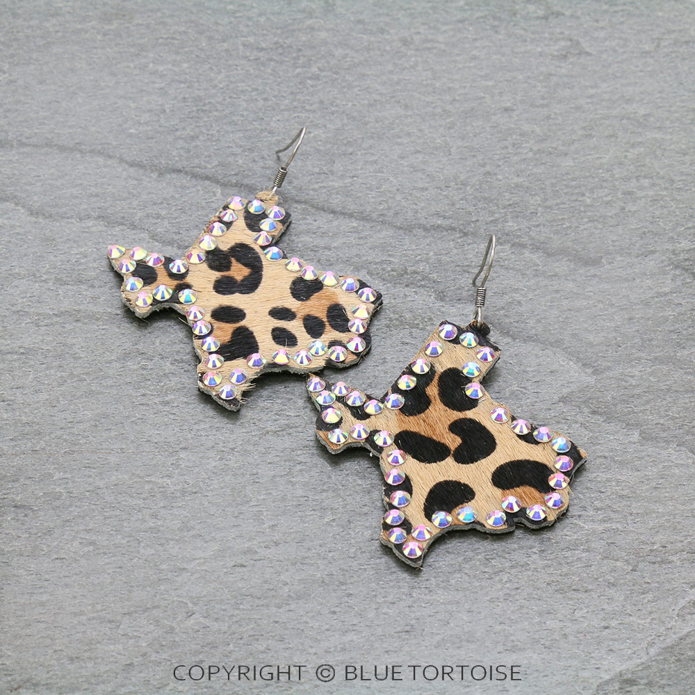Cowhide Genuine Leather Texas Map Dangle Earrings