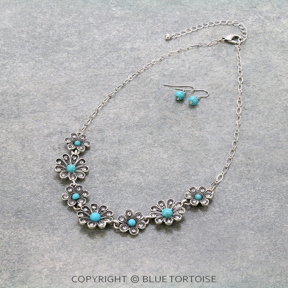 Western Flower Stone Statement Necklace Set