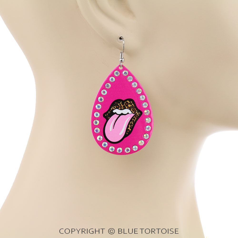 Tongue & Lip Printed Teardrop Dangle Earrings - Image 2