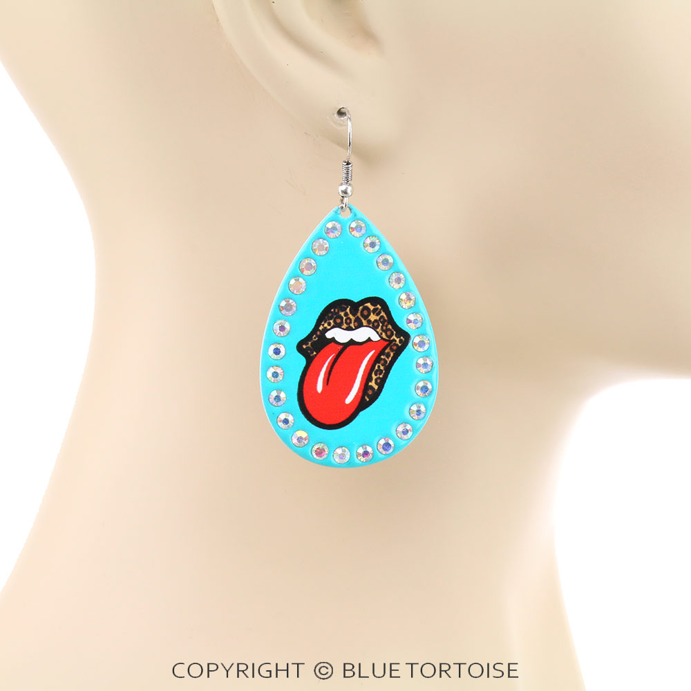 Tongue & Lip Printed Teardrop Dangle Earrings - Image 2