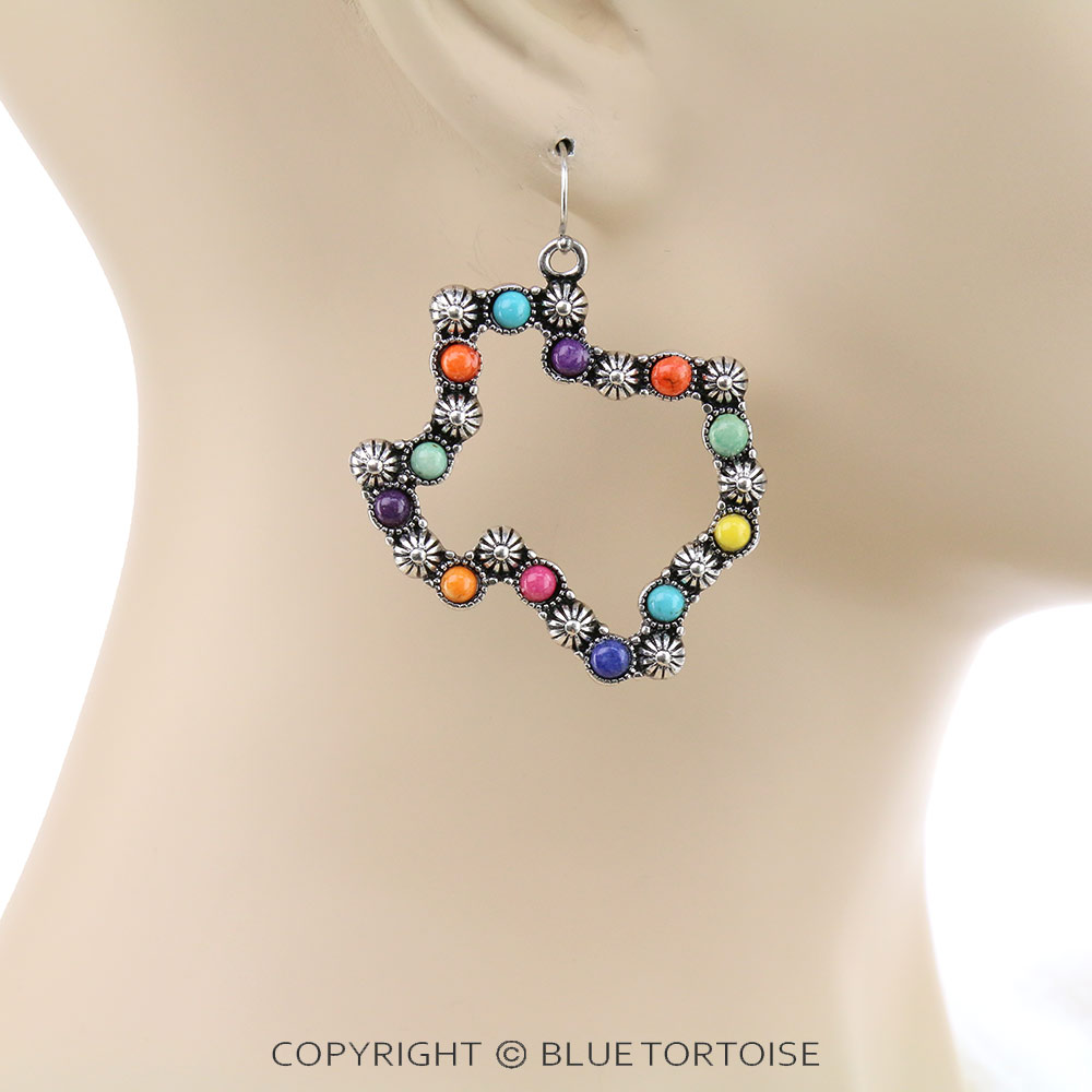 Texas Map Stone Dangle Earrings - Image 2