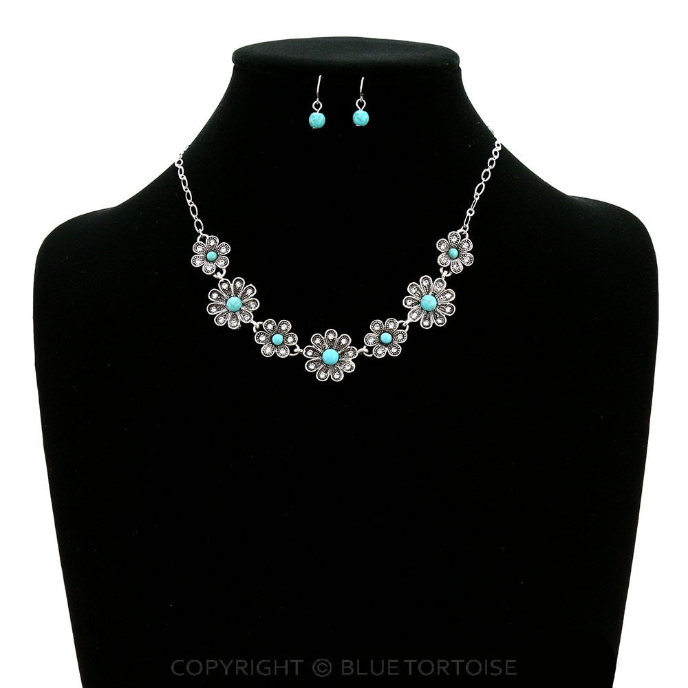 Western Flower Stone Statement Necklace Set - Image 2