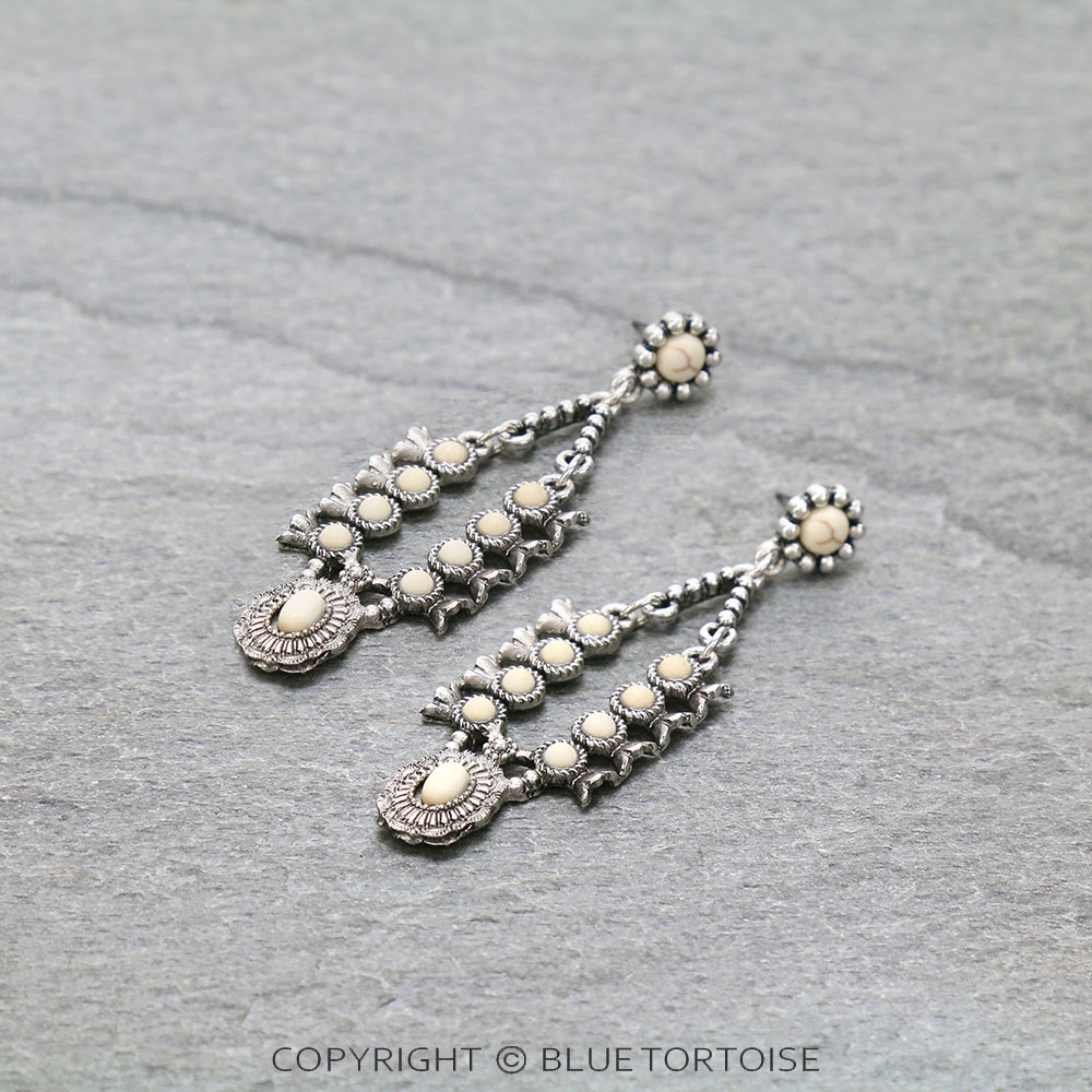 Western Squash Blossom Concho Stone Stud Earrings