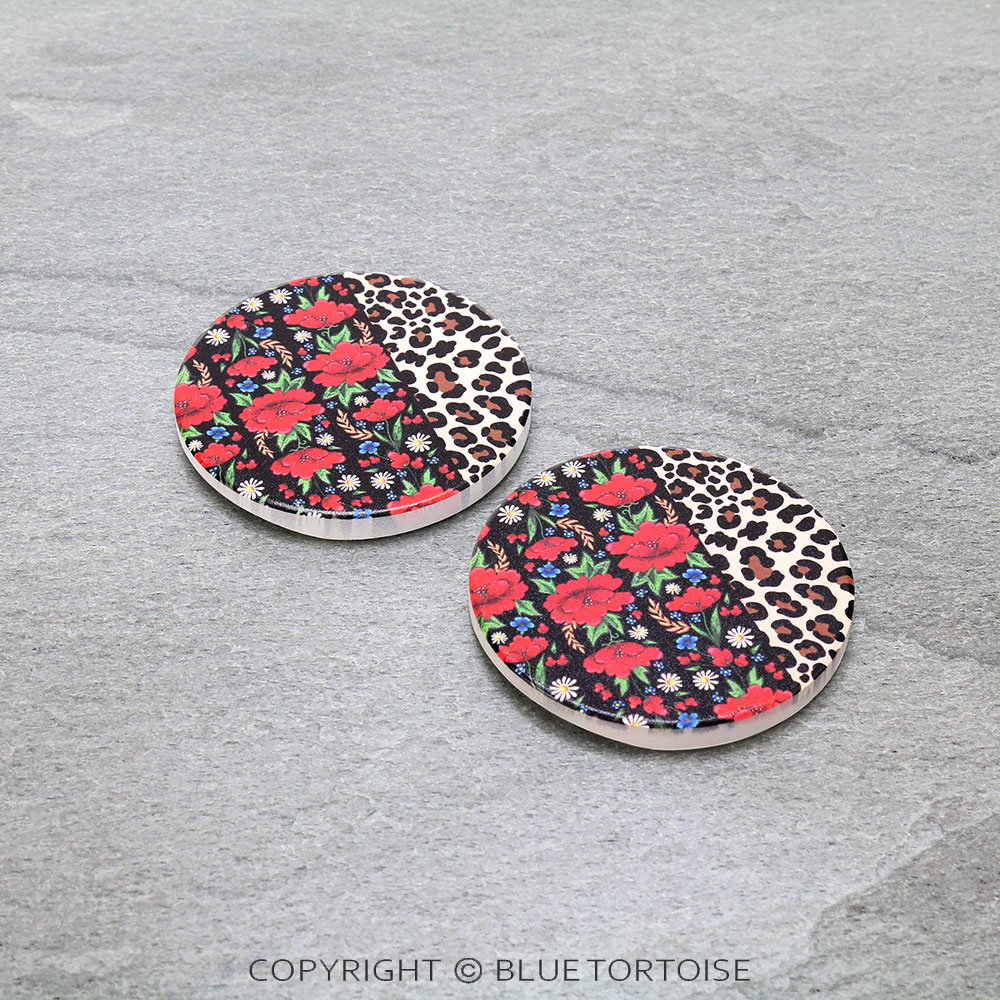 Rose and Leopard Absorbent Ceramic Car Coasters