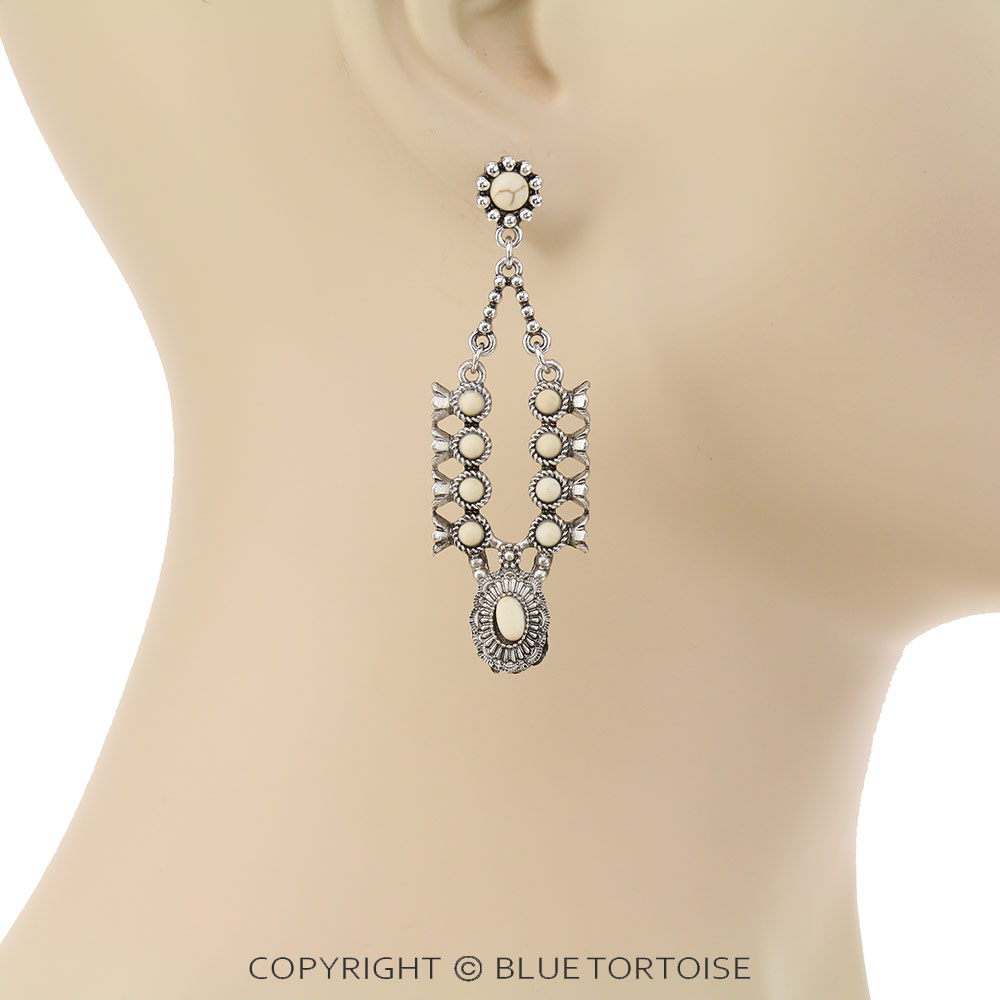 Western Squash Blossom Concho Stone Stud Earrings - Image 2