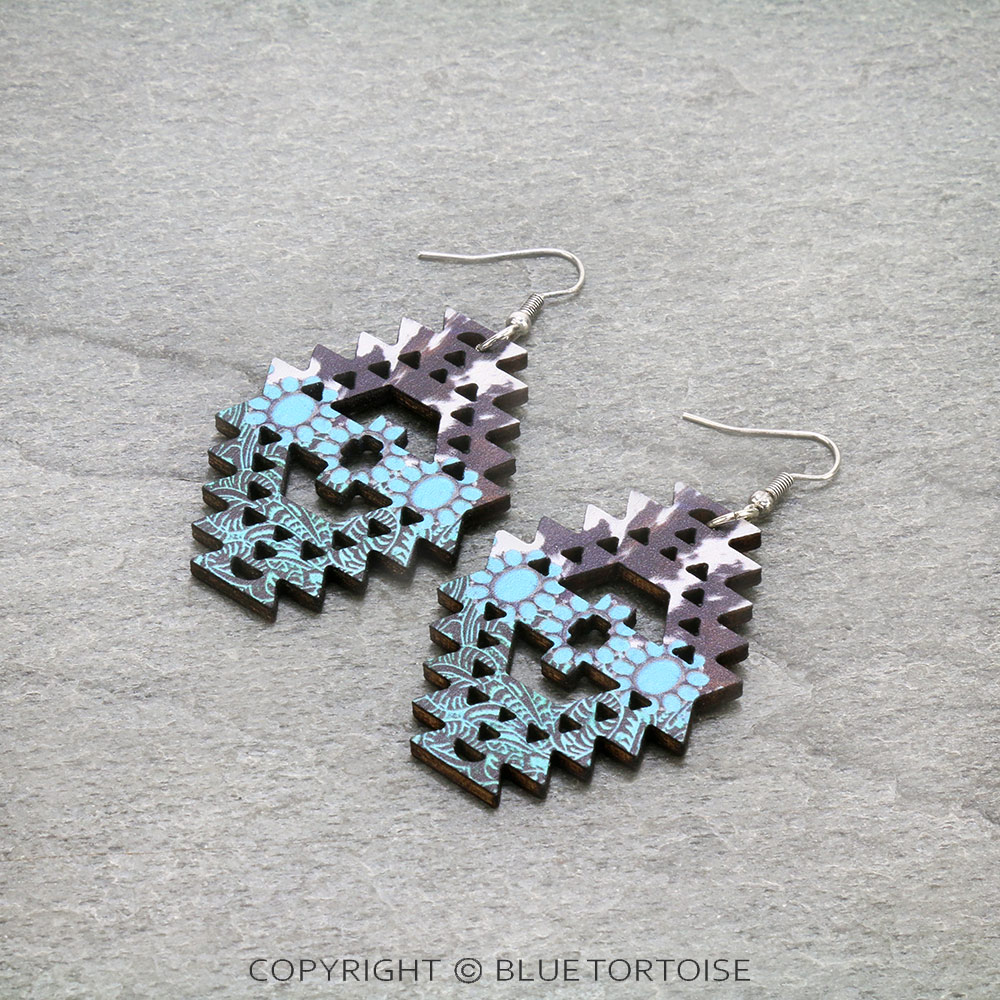 Wood Aztec Cutout Dangle Earrings