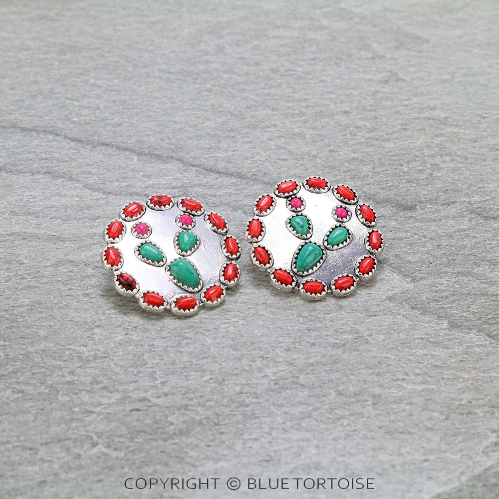 Western Cactus Stone Stud Earrings