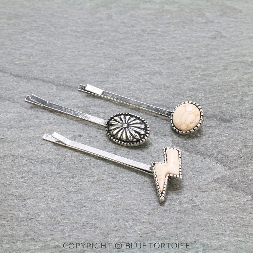 3 Pcs Western Thunder Stone Hairpin Set