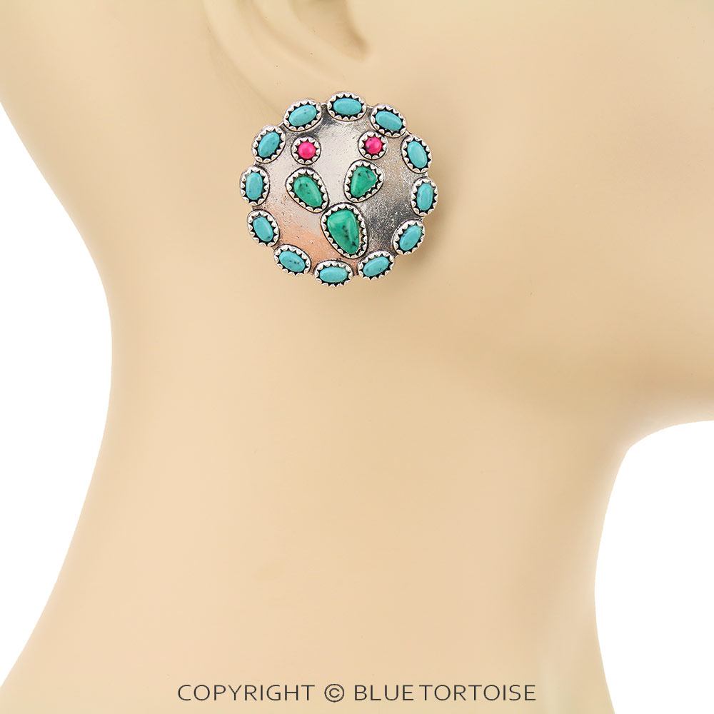 Western Cactus Stone Stud Earrings - Image 2