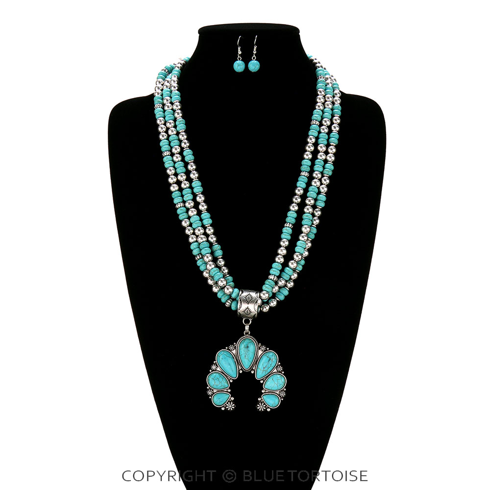 Western Squash Blossom Pendant Necklace Set - Image 2