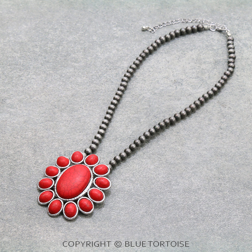 Western Concho Stone Pendant Necklace