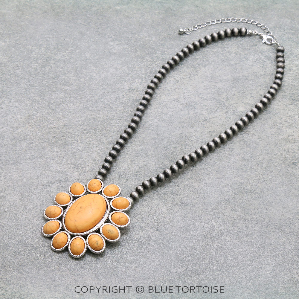 Western Concho Stone Pendant Necklace