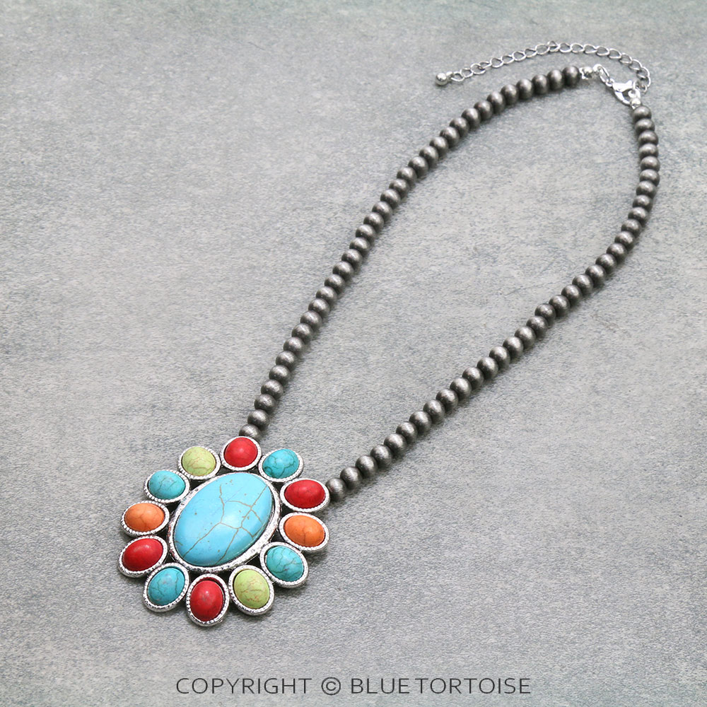 Western Concho Stone Pendant Necklace
