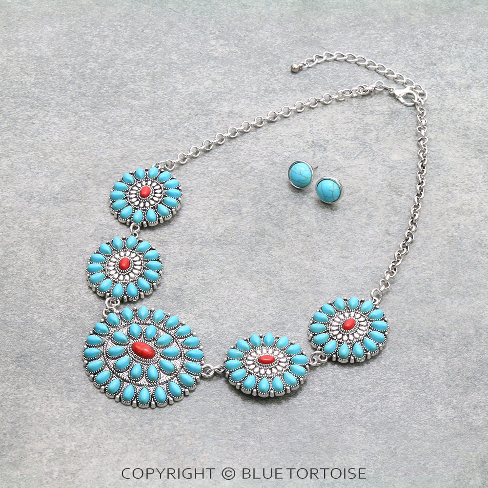 Western Concho Stone Necklace Set