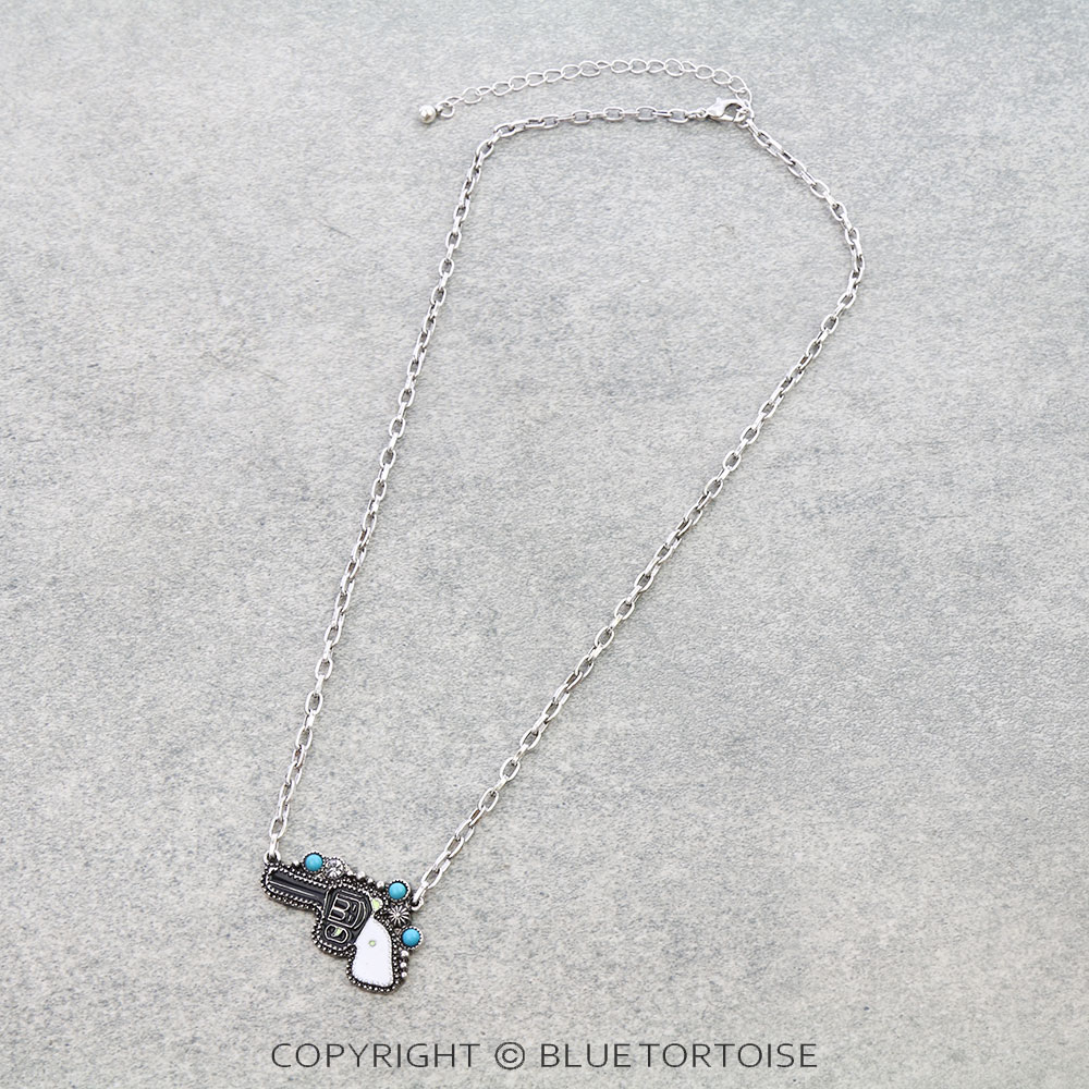 Western Pistol Enamel Necklace