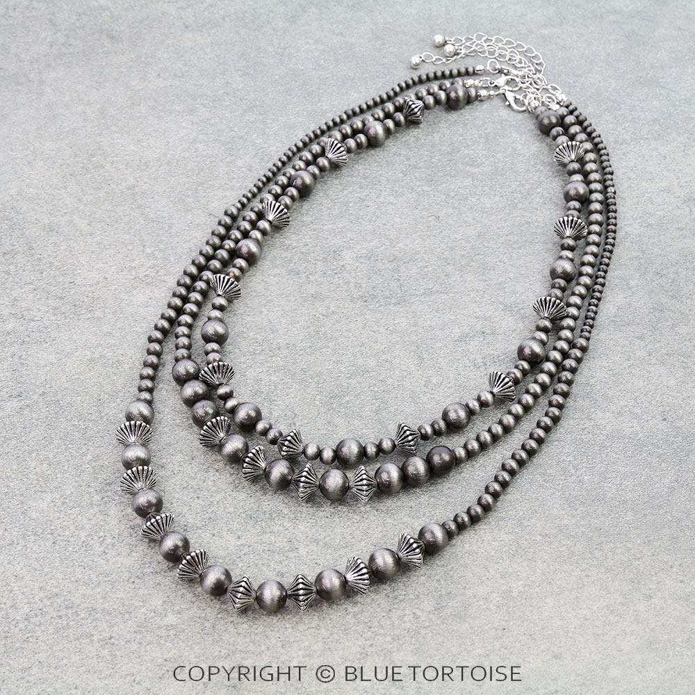 3 Layered Navajo Style Pearl Necklace